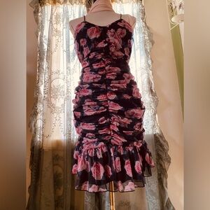 Floral ruched bodycon dress vintage inspired